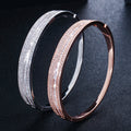Fashion Famous Brand Sparkling White Cubic Zircon Silver Rose Gold Color Open Cuff Bracelet Bangles for Women CZ Jewelry Gift