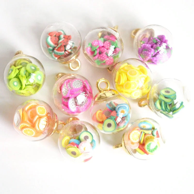 16mm Gold Plated Resin Glass Candy Ball Charms Cute Key Chain Accessory