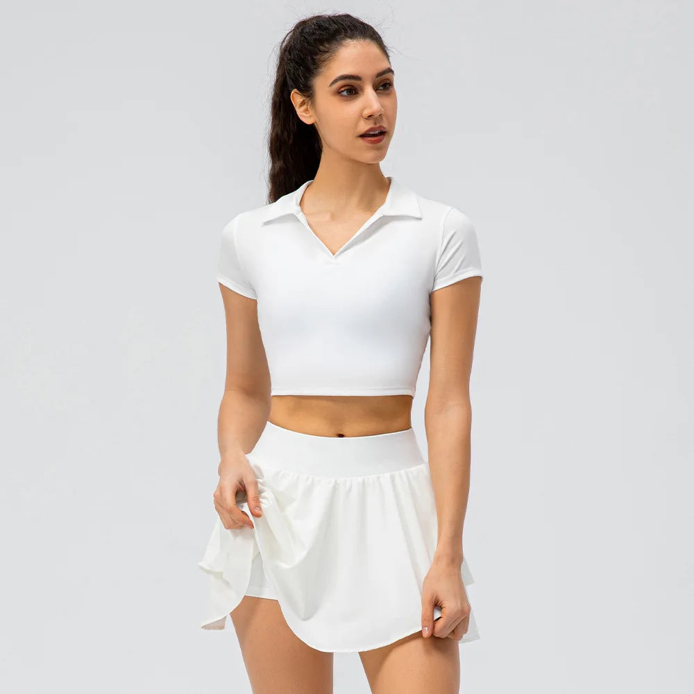 Girls Gym Fitness Two-Piece Tennis Wear Sets Breathable Tops and Skirts-for Tennis Fans