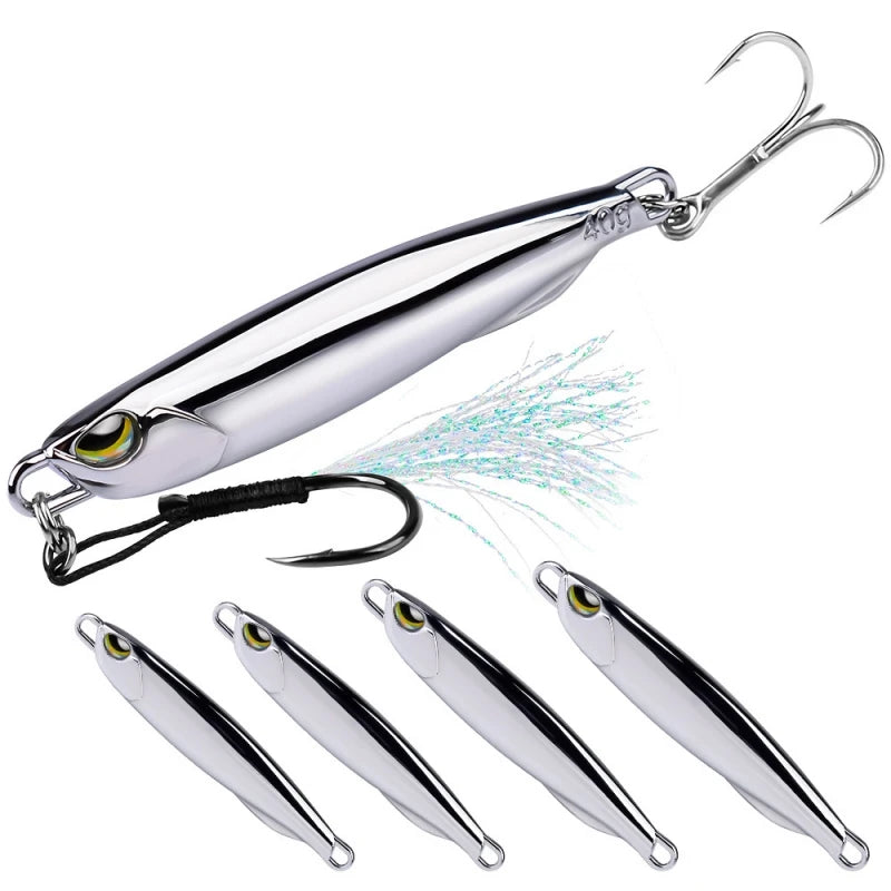 10g-80g Metal Shining Mackerel Jigging Lure Attaching Hook With Feather Surf Sea Bass Jigging Lure