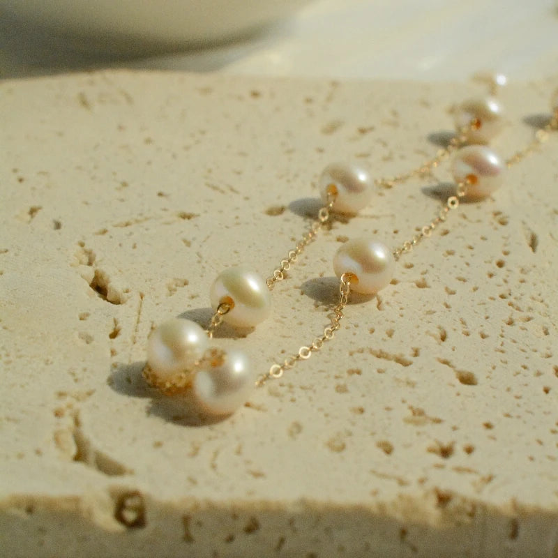 Charm 14k Filled Gold Fashion Jewelry Elegant 5-6mm Freshwater White Pearl Chokers Necklace Classic Beaded Bracelet Haiyang