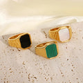 Waterproof Delicate Thick Watch Band Men's Stainless Steel 18K Gold Plated Colorful Rectangle Shell Ring