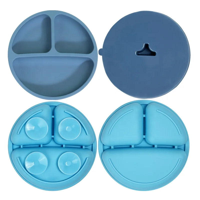 100% Food Grade Silicone Anti-Slip Suction Plate Kids Baby Dining Plate with Silicone Suction Plate