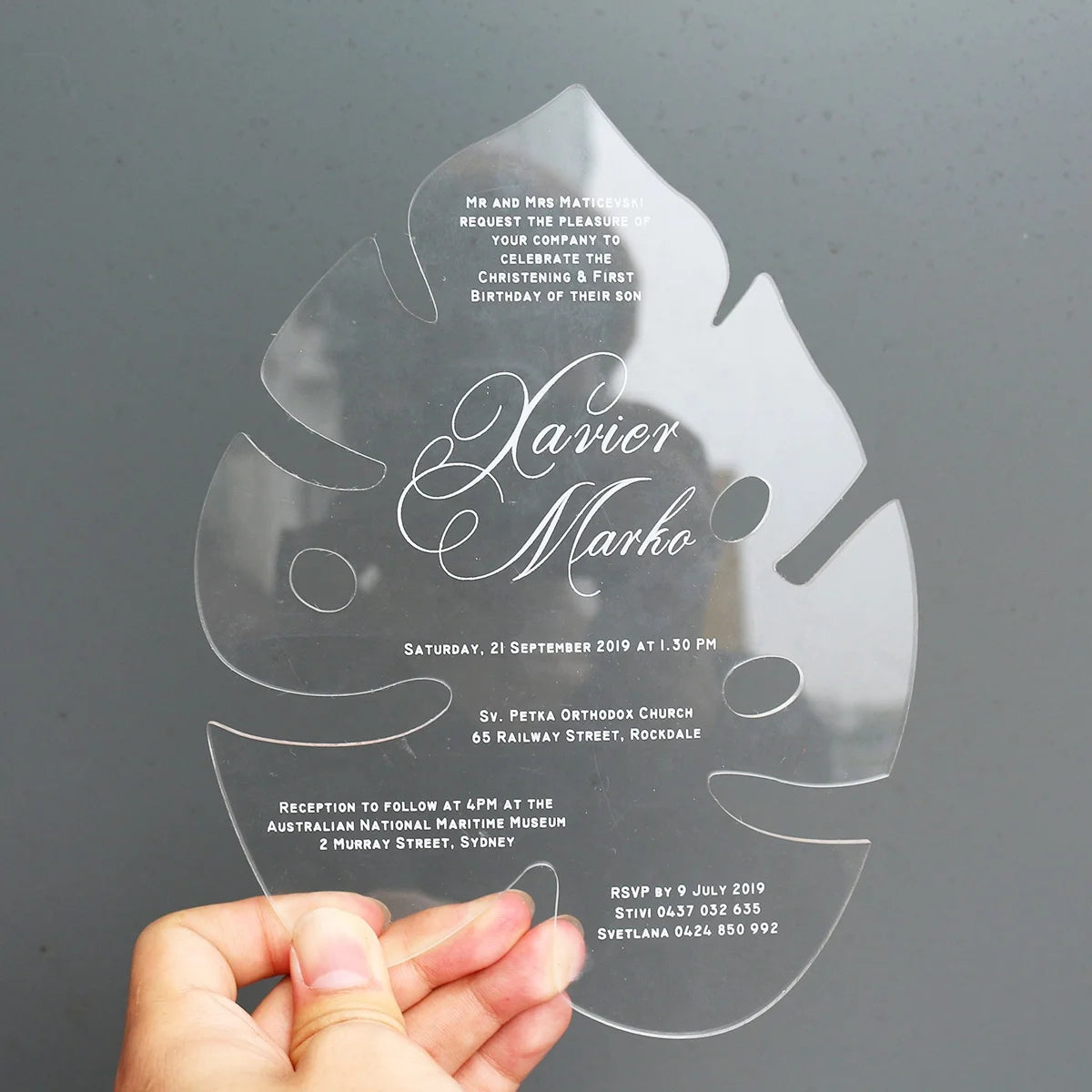 Personalized Clear Acrylic Wedding Invitations Custom Printed Greeting Cards with Unique Music Angel Cross Styles