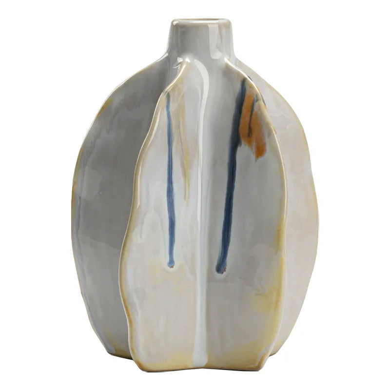 High-End White Glazed Poplar Peach Blossom Ceramic Vase for Living Room Kitchen Home Soft Decorative Ornament Flower Arrangement