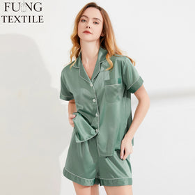 FUNG 3034 Summer Lounge Wear Women Casual Satin Two Piece Short Pajamas Set Home Clothes 2pc Short Sets for Women