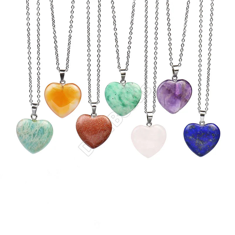 2CM Wholesale Sliver Heart Natural Stone Crystal Amethyst Necklace Quartz for NECKLACES Jewelry Making