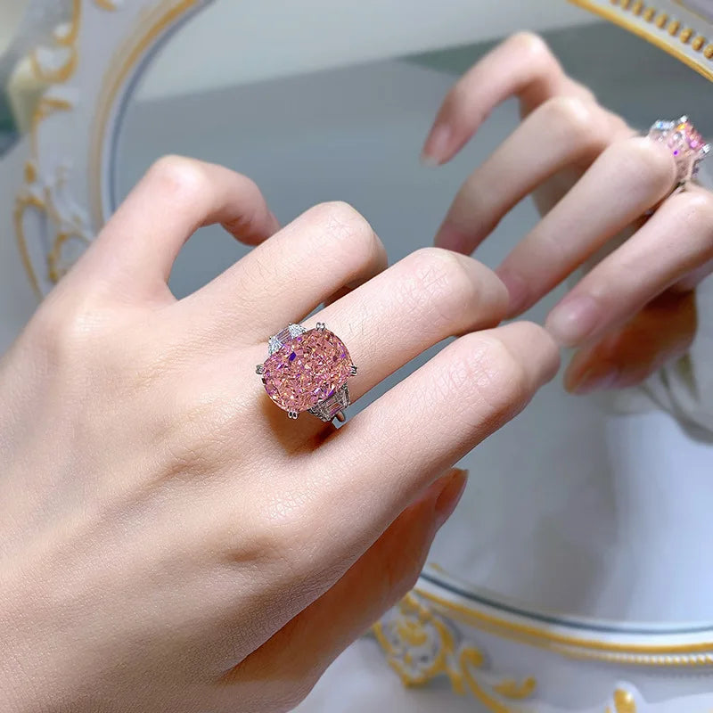925 Engagement Wedding Rings Sterling Silver Women Jewelry Ring with Big Colorful Stone Custom Fine Jewelry Rings