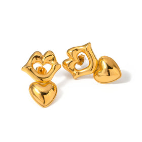 J&D Designer Design Lips Heart Earring 18K PVD Gold Plated Stainless Steel Lips Pendant Earrings for Women