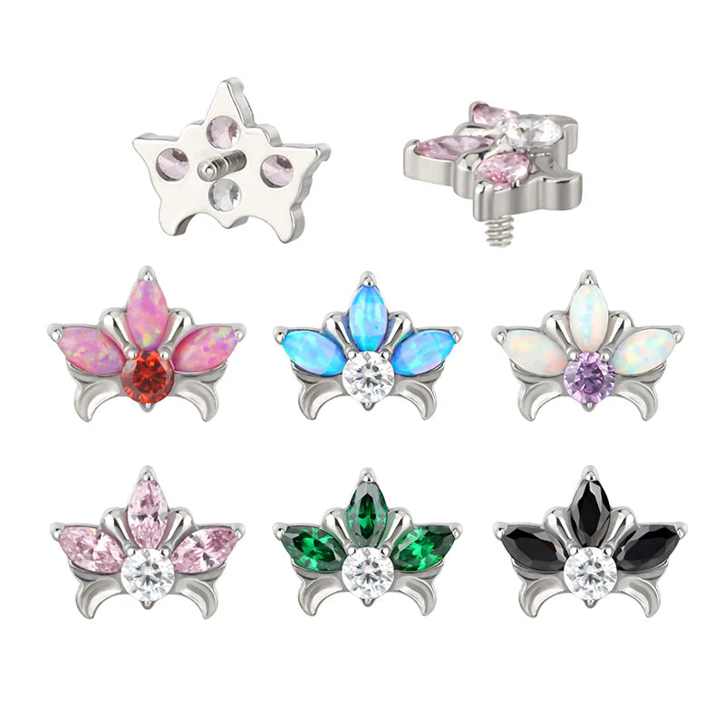 Newest G23 Titanium CNC Set 3 Kite CZ and Round CZ Piercing Jewelry 16G Internally Threaded Lip Ring Labret Helix Earring