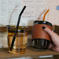 Handmade Tumblers Vacuum Cup Sleeve Coffee Glass Reusable Cup Leather Drink Water Cup Bottles Holder