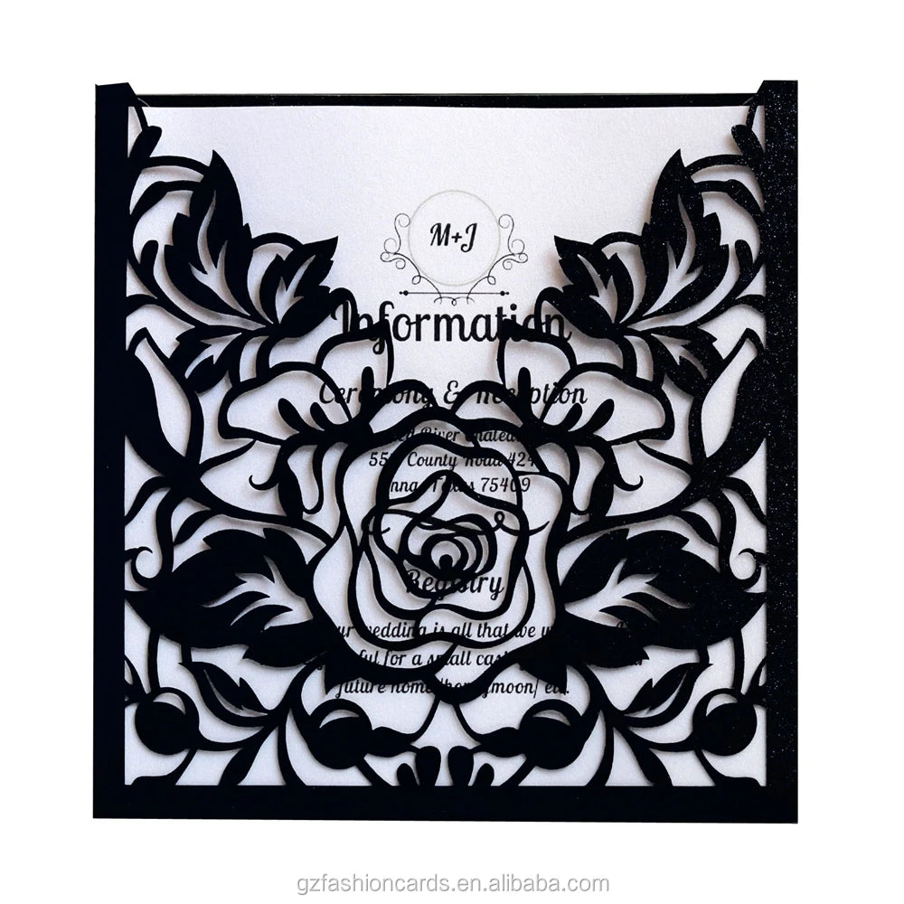 Red Rose Invitation Card Laser Cut Paper Valentine's Day Cards Custom Greeting Cards