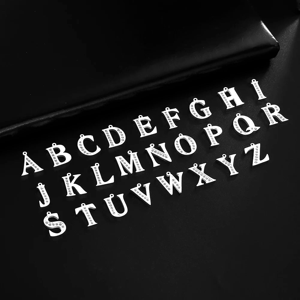 A-Z 26 Diamond Initial Letter Pendant Alphabet Charm Real Gold Plated Stainless Steel DIY Jewelry Accessories