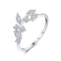 CZCITY Cubic Zirconia Rings Women Silver 925 Material Tree Leaf Shape Girls Small CZ Ring