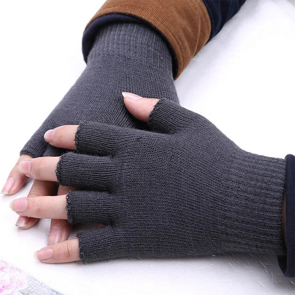 Unisex Men Women Gloves Knitted Stretch Elastic Warm Half Finger Fingerless Gloves for Winter Warm Gloves