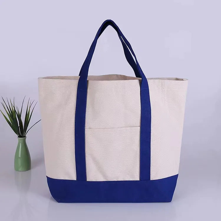 Custom Portable Canvas Shopping Shoulder Bag Sublimation Solid Color Stitching Tote Casual Beach Bag Messenger Canvas Bags