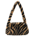 Fashion Women Cow Print Mini Shoulder Bags Female Winter Plush Underarm Bags Leopard Zebra Pattern Fluffy Tote Bags Small Purses