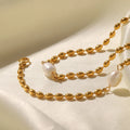 Dropshipping New Trendy 18K PVD Gold Plated Stainless Steel Pearl Necklace Freshwater Pearl Beads Bracelet Necklace Jewelry Set