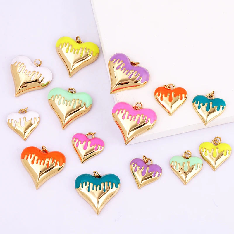 Enamel Flowing Heart Charm Pendant Valentine Gift18K Real Gold Plated ColourNecklace Pendant for Handmade Jewelry Supply M92