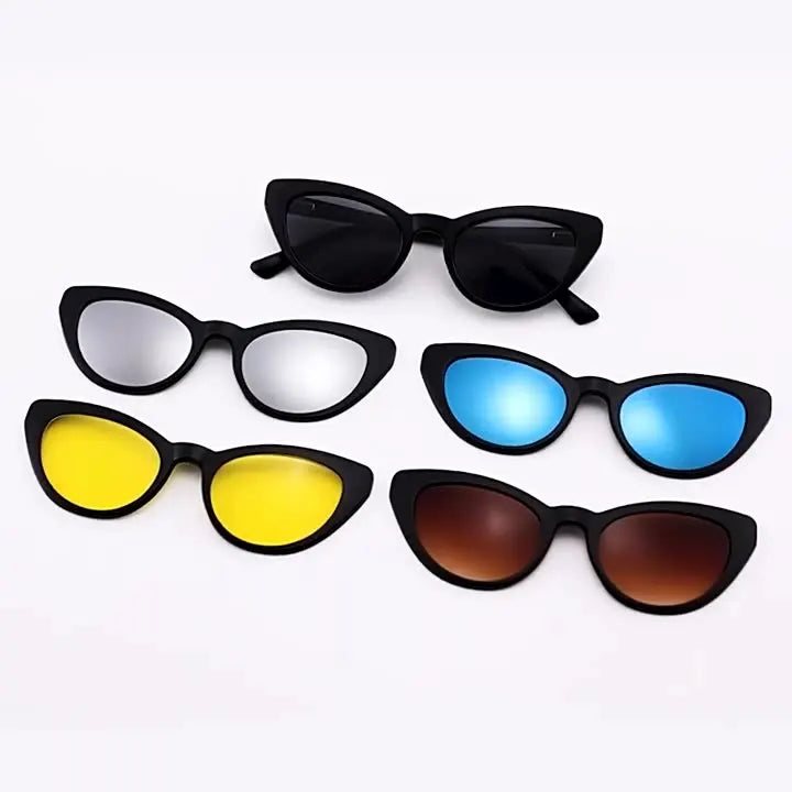 UNOC Hot Sale PC 5-in-1 Magnetic Clip-On Full Rim UV400 Sunglasses Unisex Fashion Eyewear