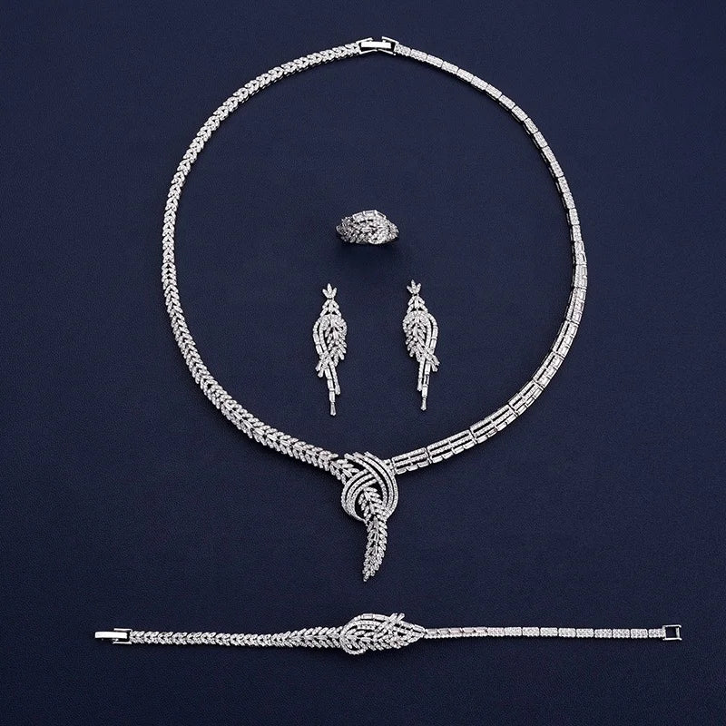 Echsio 3A CZ Zircon Luxury Copper Bridal Jewel 4 Pieces Jewelry Set Bridal Wedding Jewelry Set Wholesale CN1373