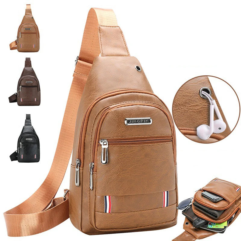 Waterproof Men's Business Chest Bags PU Leacher Casual Sport Messenger for Cycling Trending Crossbody Bags Fashion Chest Pack