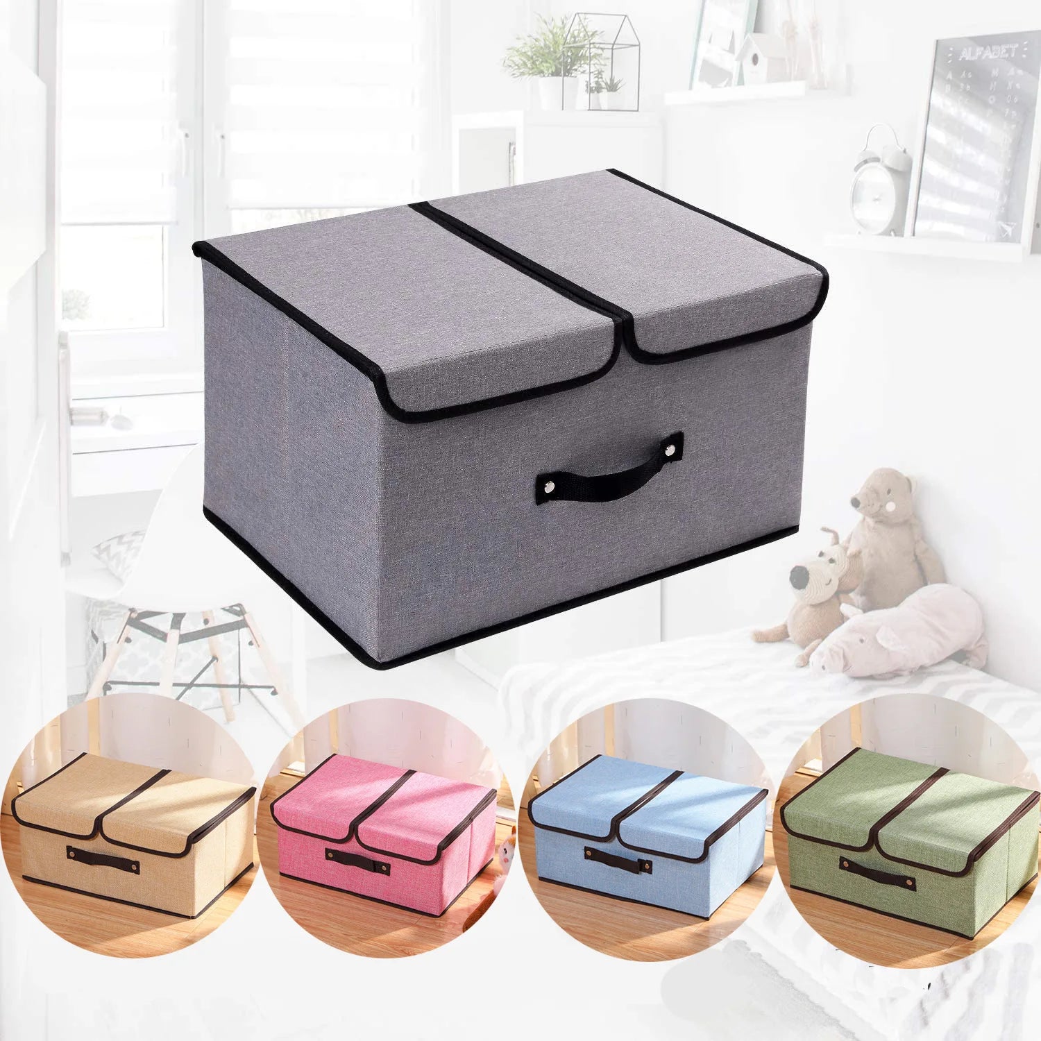 Double Cover Fabric Storage Box Environmental protection Hemp Clothes Toy Storage Box Foldable Household Storage Box