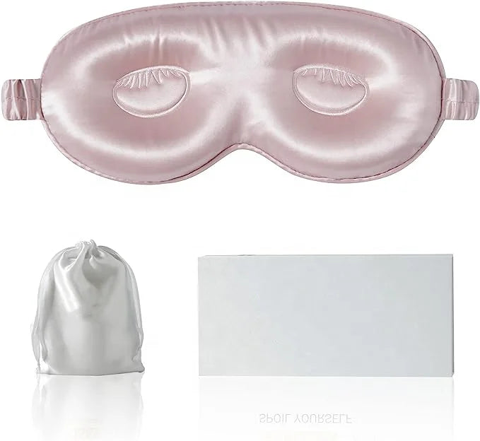 3D Mulberry Silk Sleep Eye Mask OEM with Elastic Strap/Headband Dark Blue for Night Sleeping & Office Nap