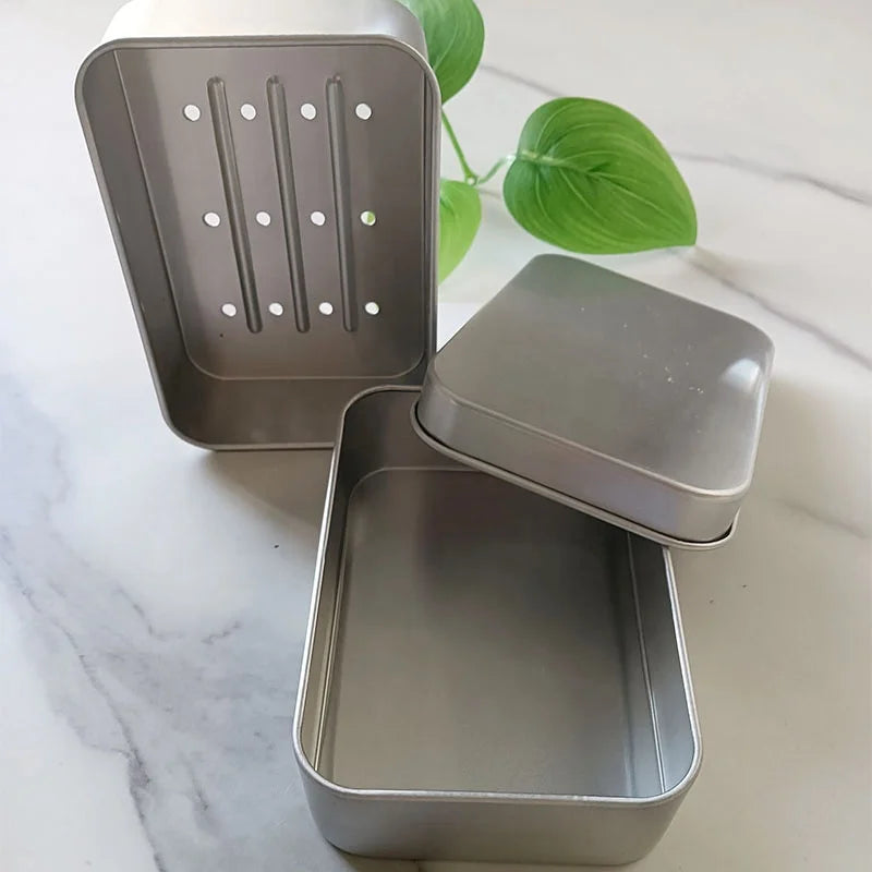 Custom Logo Portable Drain Layer Aluminium Tin Soap Box Empty Container Tin Soap Case Boxes Travel Soap Holder