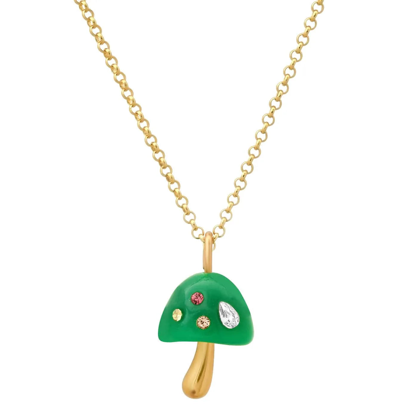 Wholesale Fashion 18k Gold Plated Stainless Steel Cute Mini Color Zircon Mushroom Pendant Necklace Earrings Women's Jewelry Set