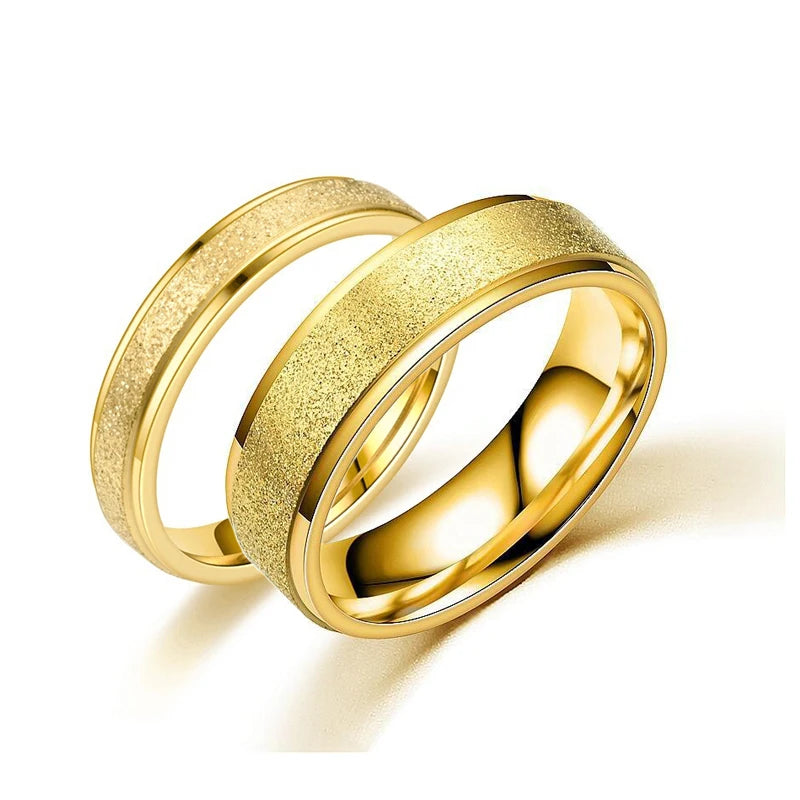 BINSHUO Wholesale Custom Stainless Steel Jewelry 18K Gold Plated 2/4/6/8mm Frosting Engagement Couple Rings for Men Women