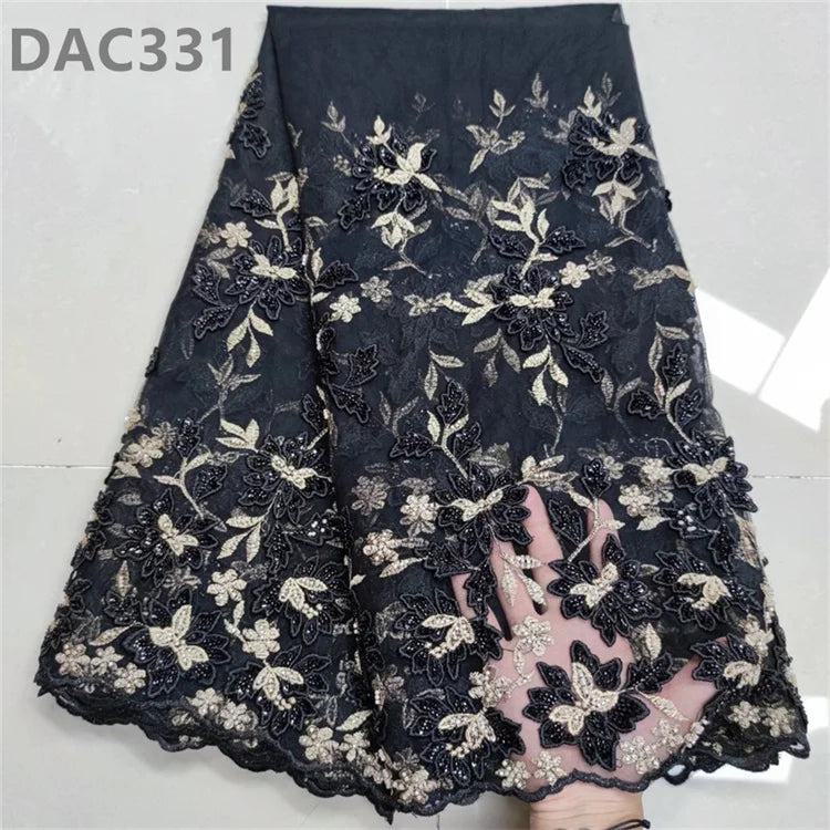 Handmade Sequins Beads Lace Fabric Flower Embroidery Bridal Tulle Guipure Beaded Lace Fabric