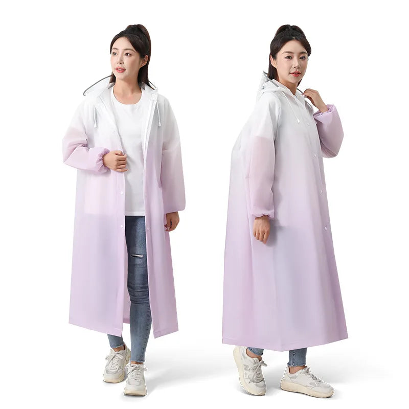 Women's Long EVA Raincoat Gradient Color Waterproof Windproof for Hiking Camping Outdoor Use Single-Person All-Season for