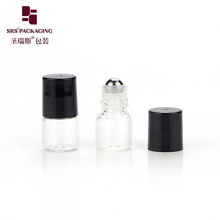Empty 1ml Clear Glass Roll on Bottle With Steel Roller Ball Sample Testing Vial for Essential Oil and Perfume