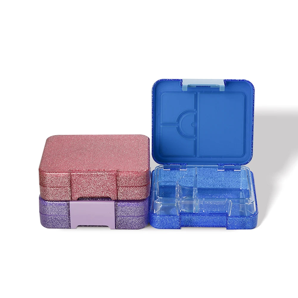Hot Sale Food Grade Snack Box Container School Children 4 Compartment Lunch Box Glitter Bento Box for Kids