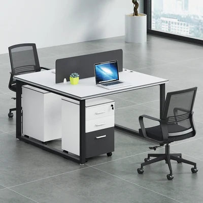 Office Furniture Modern Metal Frame Laminate Desktop Double Sided High End 4 Person Computer Workstation Office Desk With Drawer