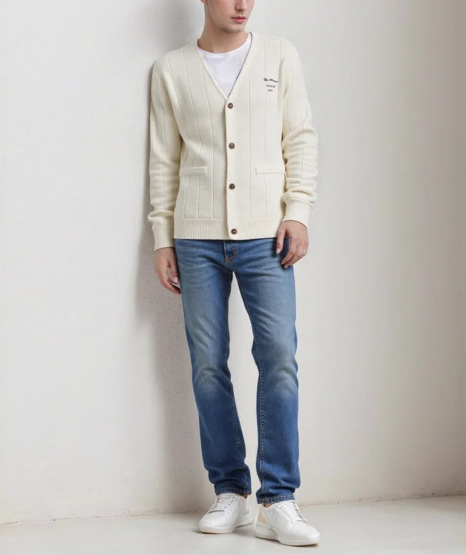China Factory Customized Men's Long Sleeve ODM Supply Winter/Autumn Knit Jacket V-Neck Wool Cardigan