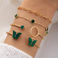 Fairy Air Multi-layer Bracelet Suit Jewel-like Hollow Four-piece Bracelet Green-gold Geometric Opening Butterfly Bracelet