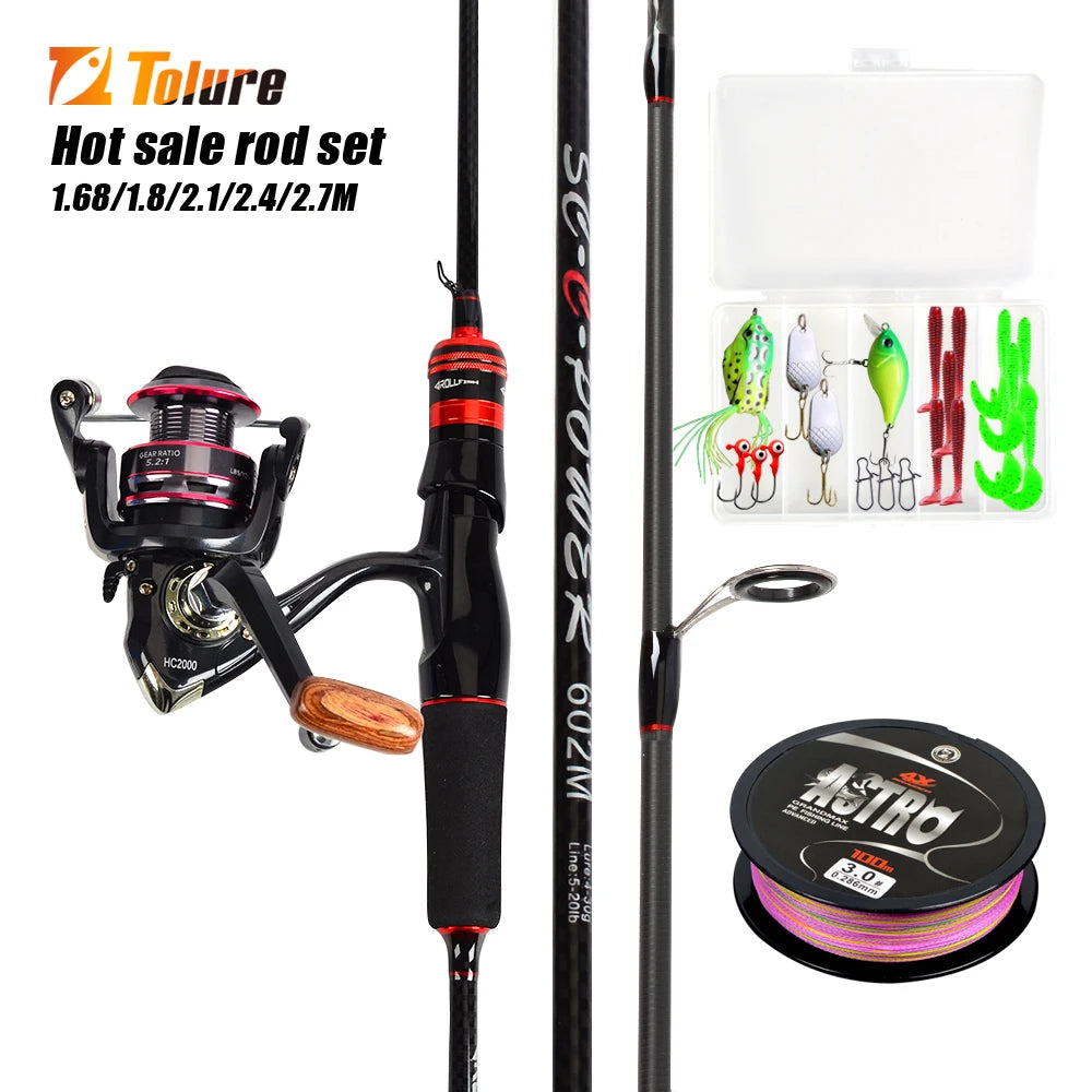 Tolure 1.8m 2.1m 2.4m Full Rod Set Spinning Fishing Rod and Reel Combo with Carbon EVA Handle for Stream Use