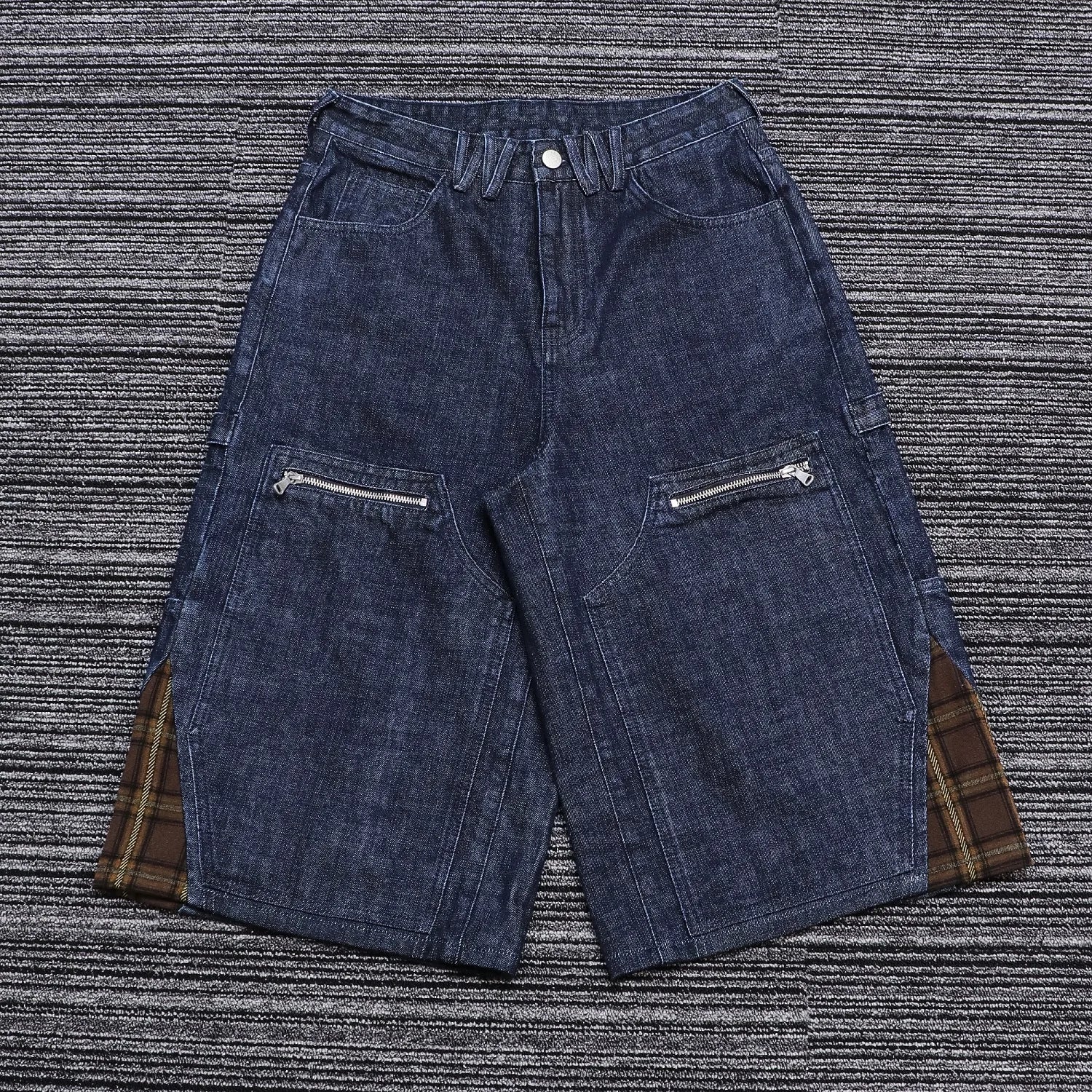 MC BUILD Unisex Jean Shorts 6 Pocket Trucker Denim Shorts With Cargo Pockets