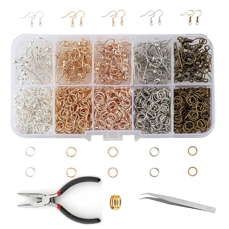 5 Colors Mini Split Jump Rings Earring Hooks Making Kit with Ear Ring Jump Rings Backs and Jewelry Pliers for Supplies Findings