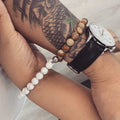 8mm Natural Stone Attractive Magnet Clasp Couple Bracelet Golden Crown Lucky Beaded Bracelet