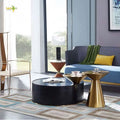 Modern Gold Nordic Design Combine Black Round Marble Top With Stainless Steel Tea Table