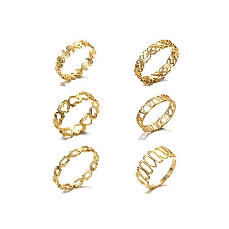 Korean Version Heart Shaped Geometric Ring Simple Hollow Stainless Steel Ring Roman Numeral 18k Gold Plated Ring
