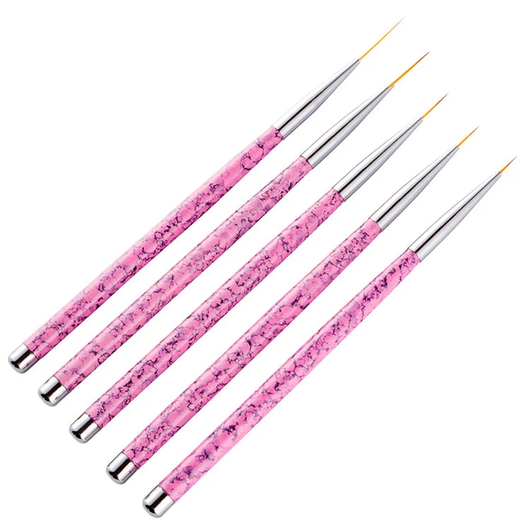 OEM New 5 Pcs /Set New Design Painting Brush Nail Brush Pink Metal Acrylic Handle Nail Art Liner Brush
