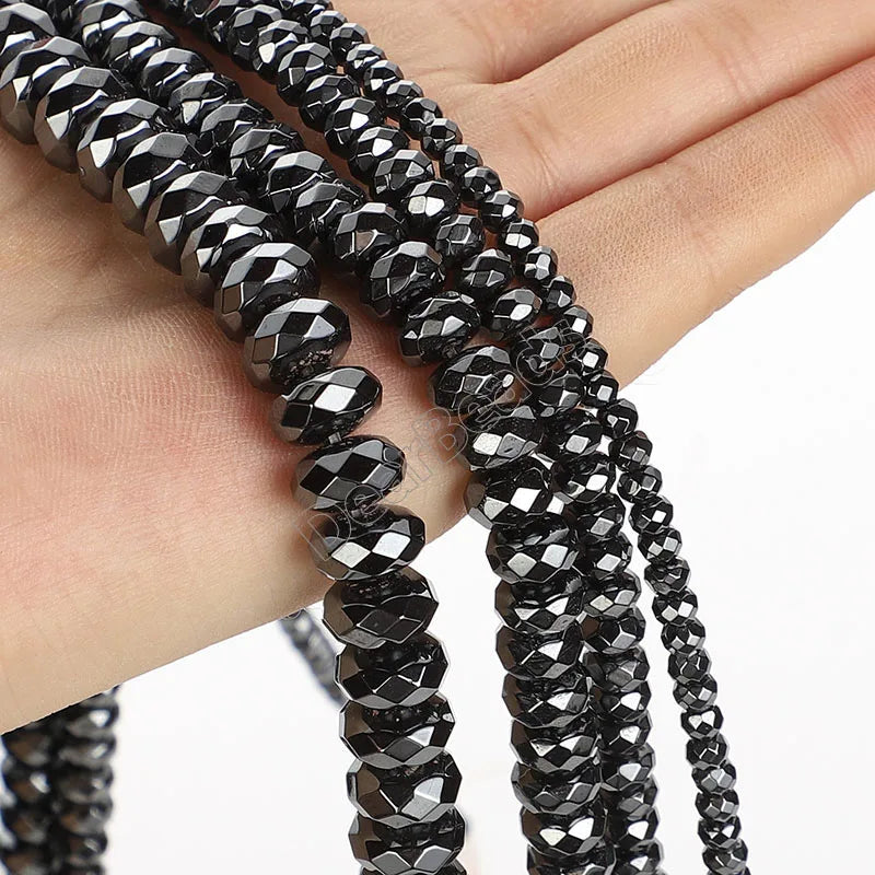 Wholesale Natural Black Hematite Beads Faceted Rondelle Hematite Beads for Jewelry Making 3mm 4mm 6mm 8mm