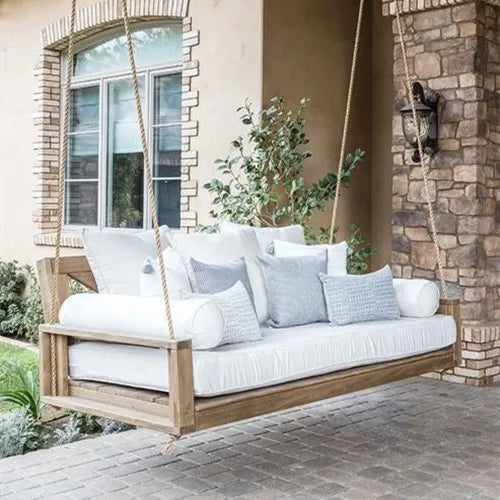 Hanging Bed Outdoor Factory Wood Furniture love Seat Patio Daybed Garden Swing Luxury Rattan Lazy Sofa
