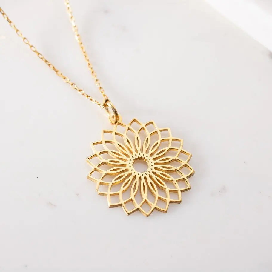 High Polished Stainless Steel Mandala Lotus Necklace18k Gold Plated Mandala&Lotus Necklace for Women