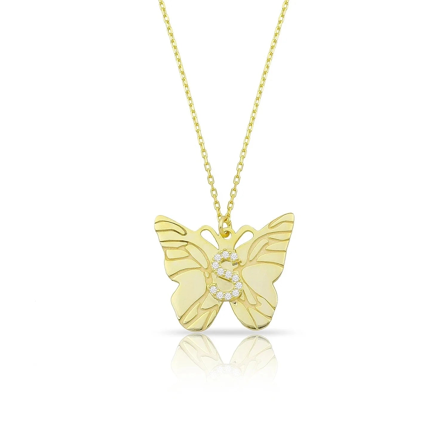 925 Sterling Silver Zircon Texture Letter Butterfly Pendant Necklace Jewelry Wholesale