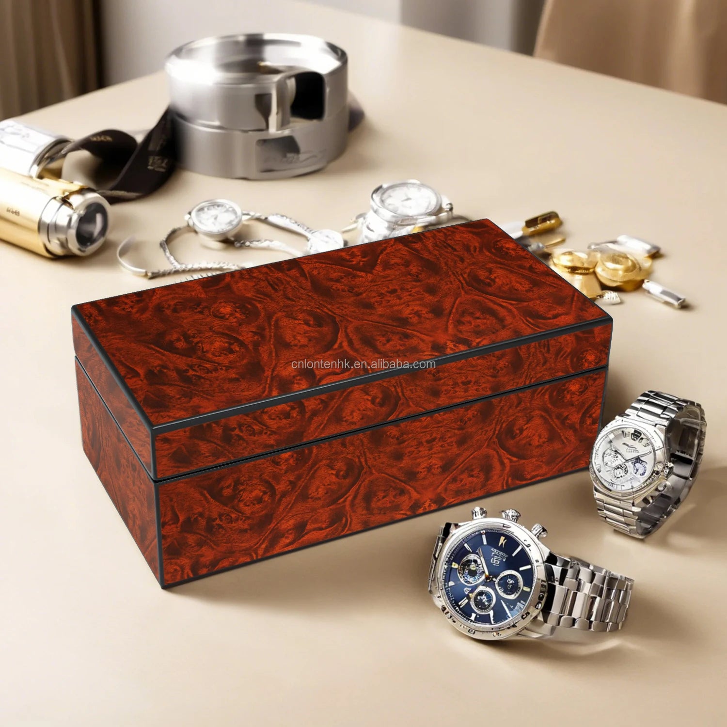 High Quality Unique Design 4 Slots Wrist Watch Storage Box Wooden Watch Box Jewelry Box